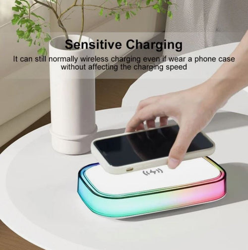 Caricatore Wireless da Tavolo con Luce Notturna LED Multicolore – Ricarica Rapida 15W,