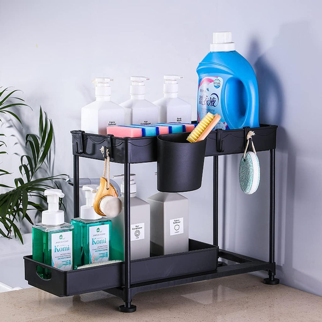 Organizzatori e contenitori per il bagno a due scomparti scorrevoli grande capacità