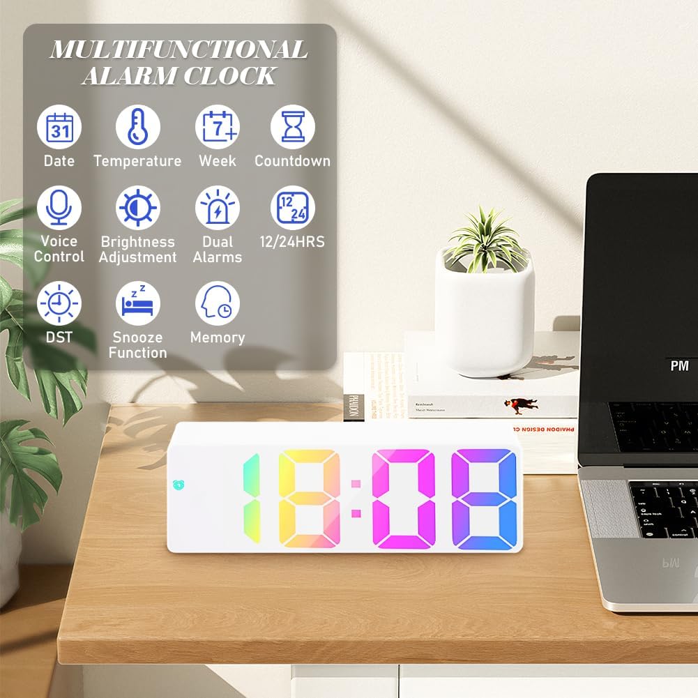 Sveglia Da Comodino Digitale Luminosa LED Orologio Bianco