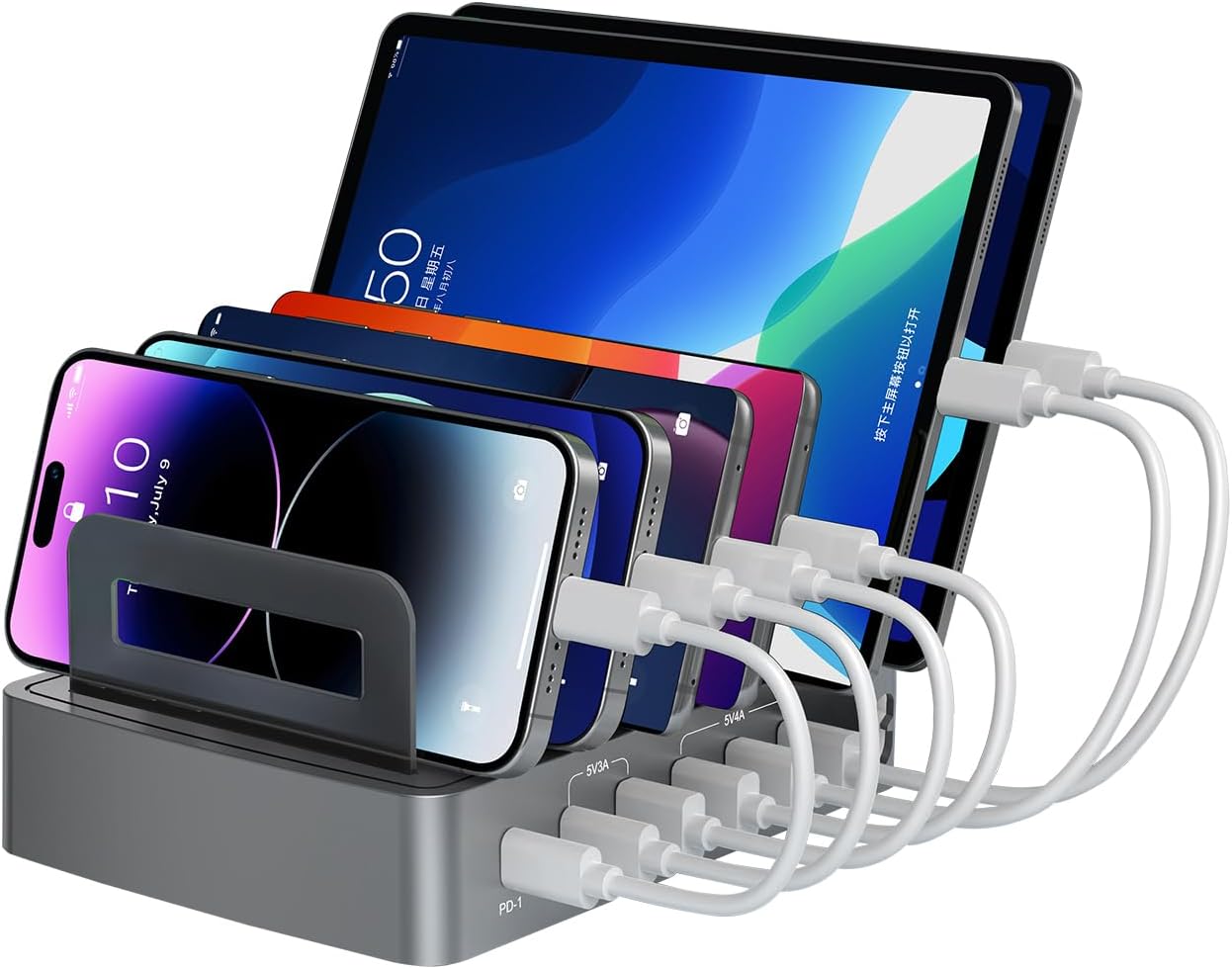 Stazione di ricarica multipla 6 in 1 con 4 porte USB-A e 2 porte USB-C, potenza massima 45W