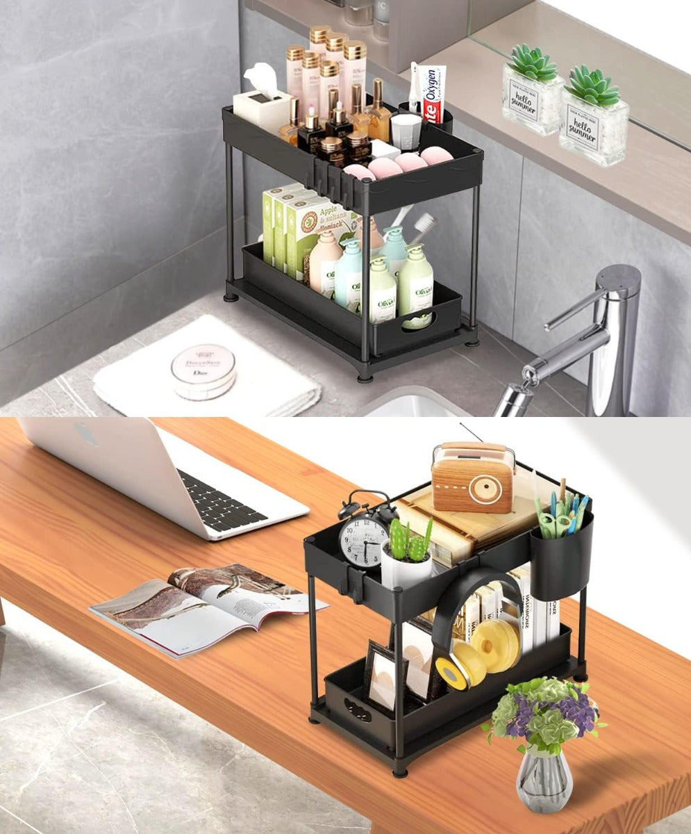Organizzatori e contenitori per il bagno a due scomparti scorrevoli grande capacità